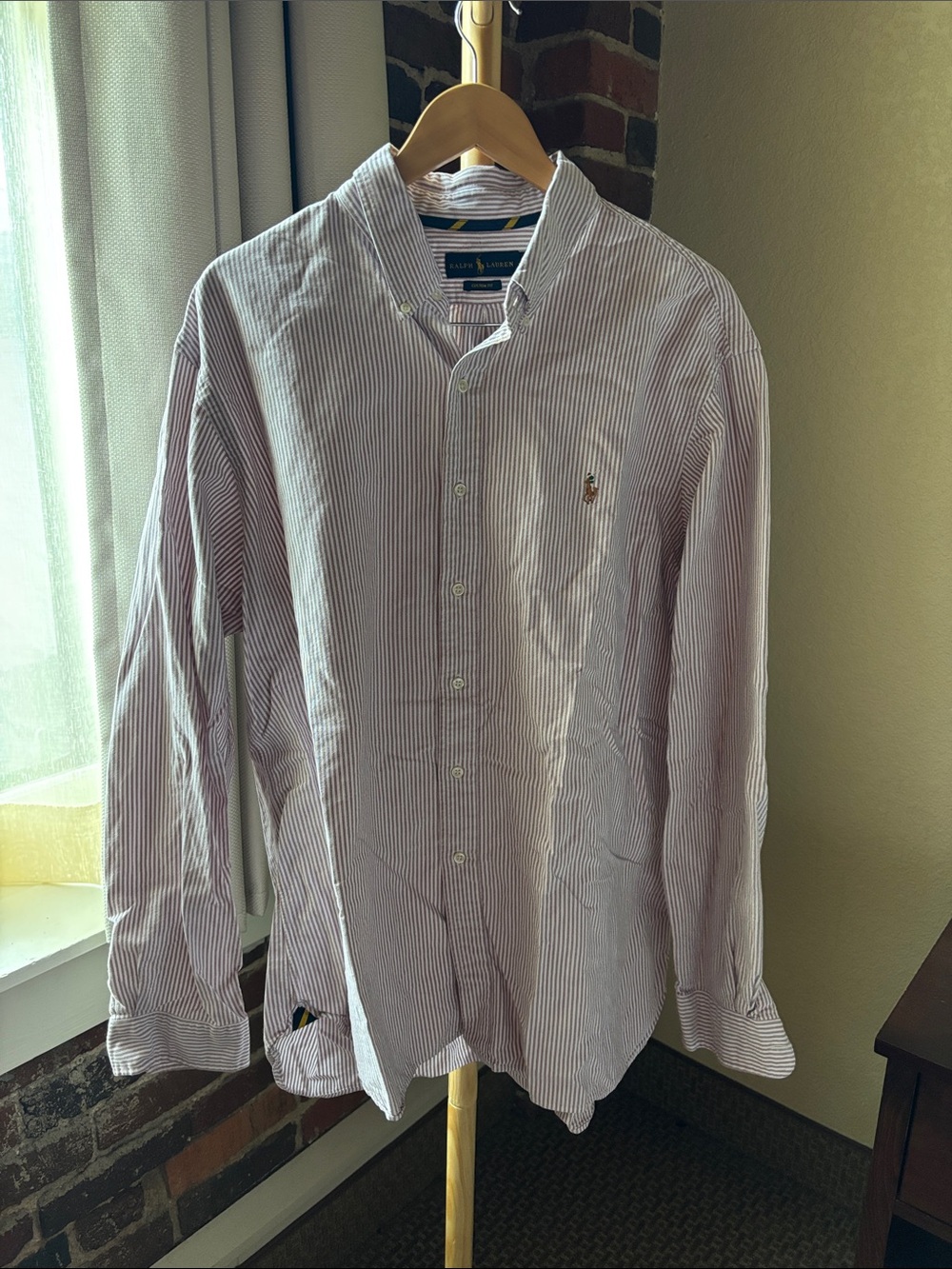 Ralph Lauren Men’s Light Purple and White Striped Button-Down Shirt Size XXL